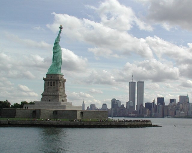 Statue of Liberty with Twin Towers in background