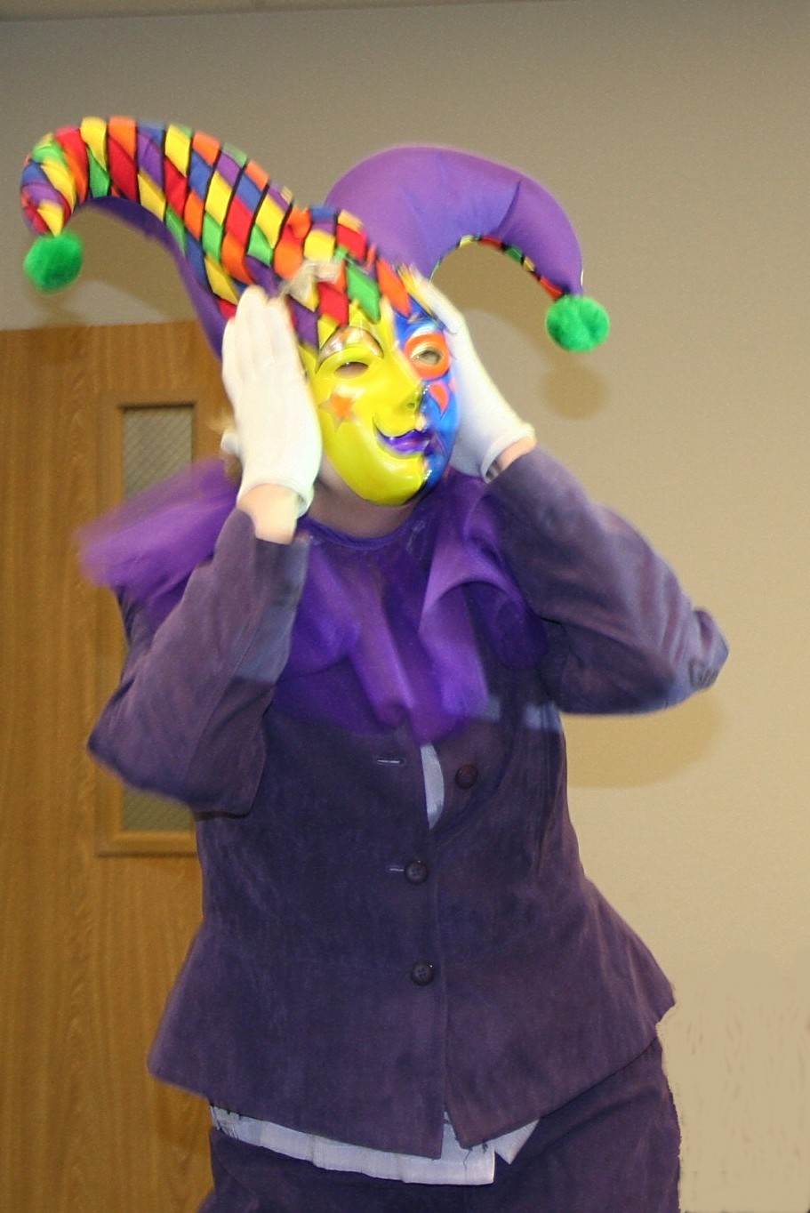 Gail with mask and hat on