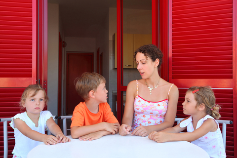 mom with children at table