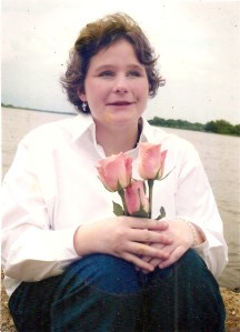 Blind girl holding tulips
