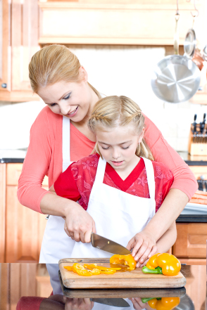 Mom cooking with daughter