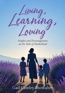 Book cover with mom and three children on a path