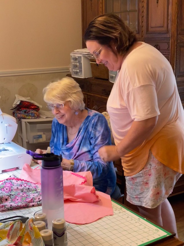 Gail and Treva at sewing machine