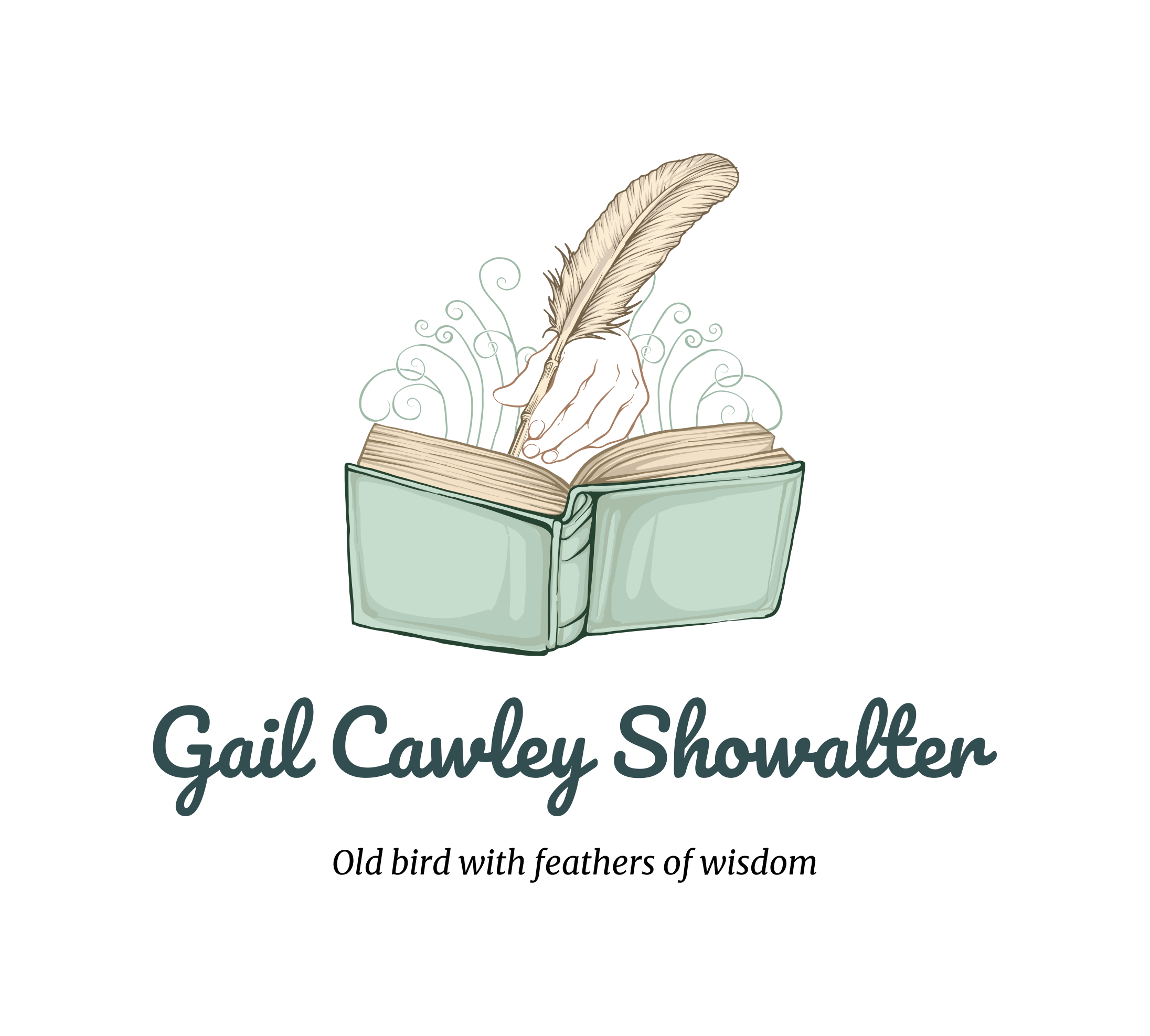 Feather writing in open book